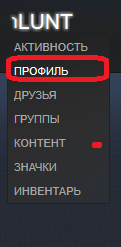 Переход на страницу профиля в Steam