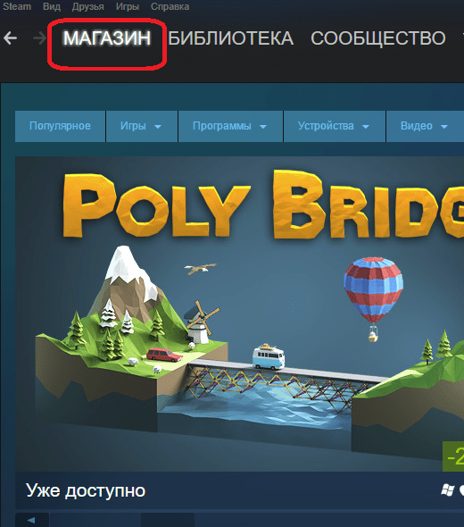 Раздел магазина в Steam