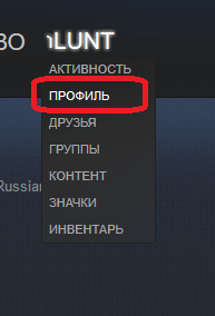 Переход к профилю в Steam