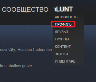 Переход к странице пользователя Steam