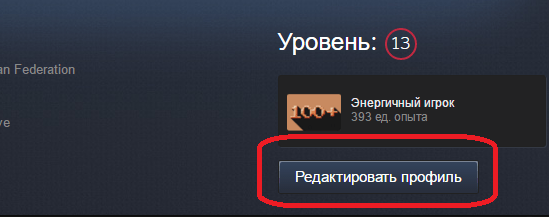 Кнопка редактирования информации профиля Steam