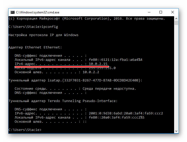 IP в командной строке Windows