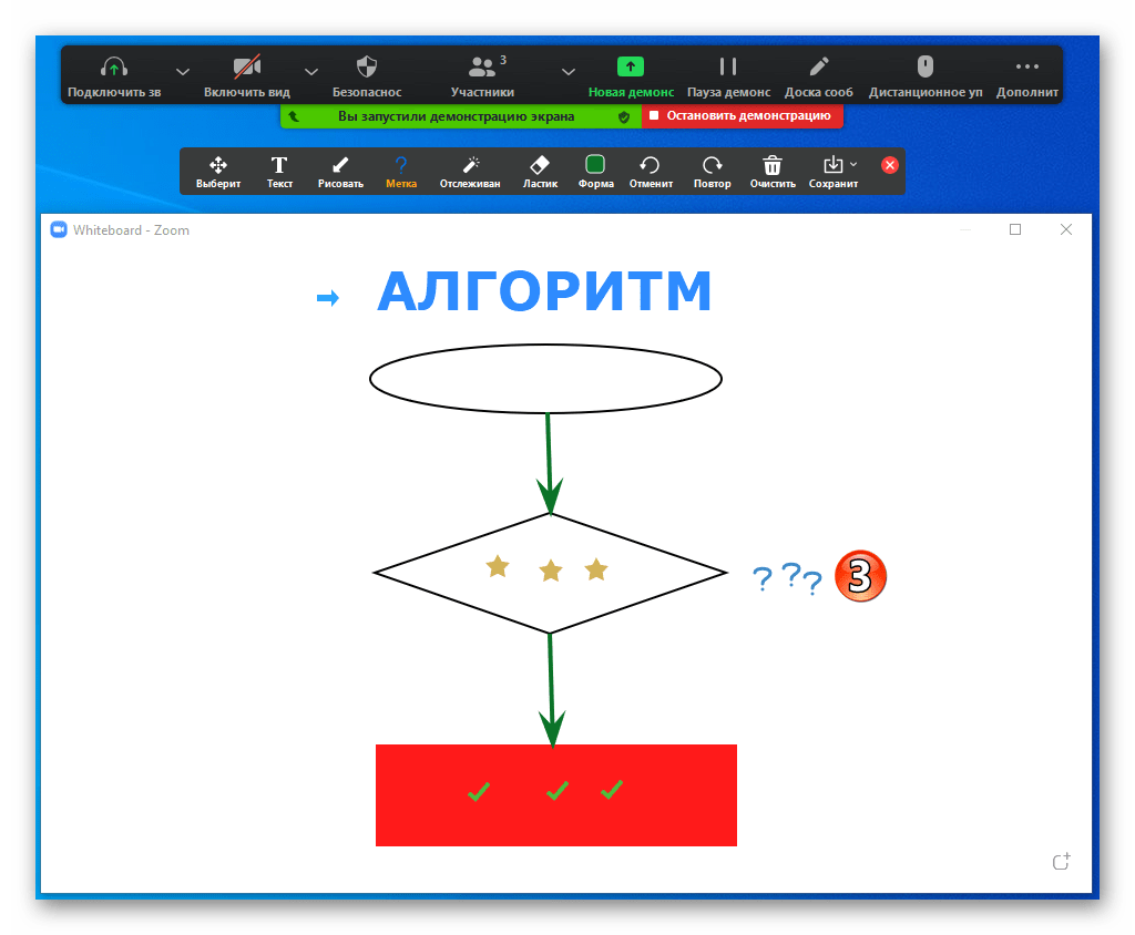 Zoom для Windows нанесенные на русунок на Доске сообщений метки