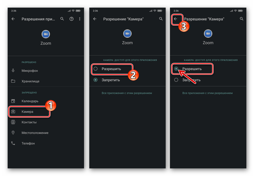 Zoom для Android - предоставление приложению разрешения на доступ к камере девайса