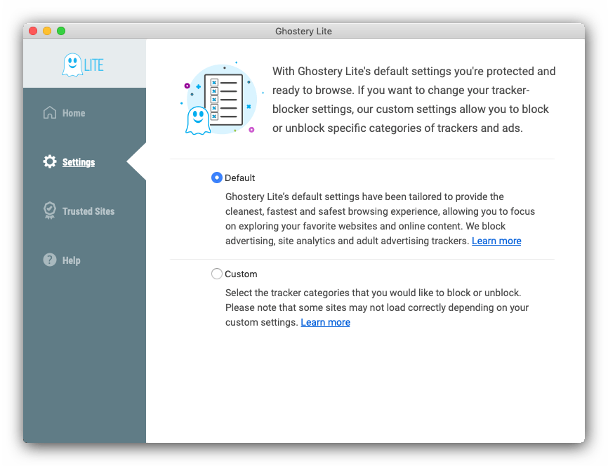 Расширение Ghostery Lite для Safari версии macOS