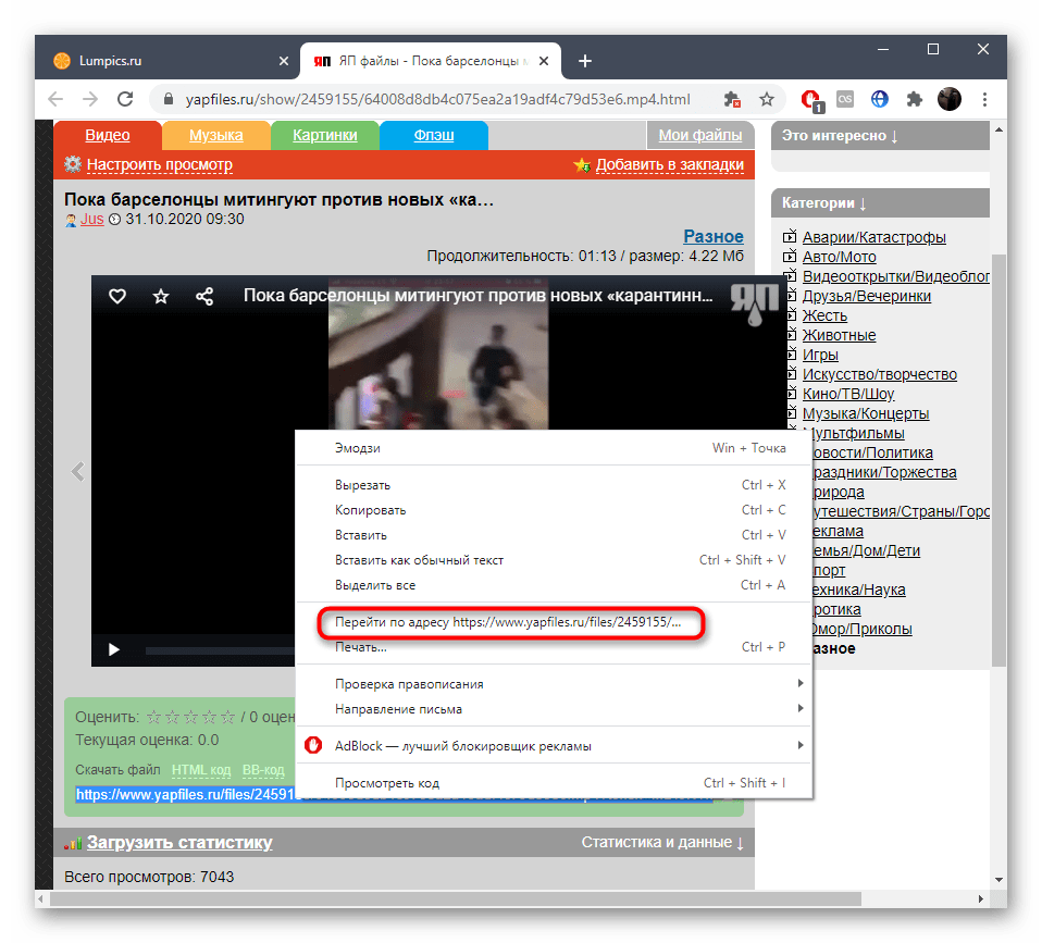 Переход по прямой ссылке на видео для его скачивания с сайта ЯПлакалъ
