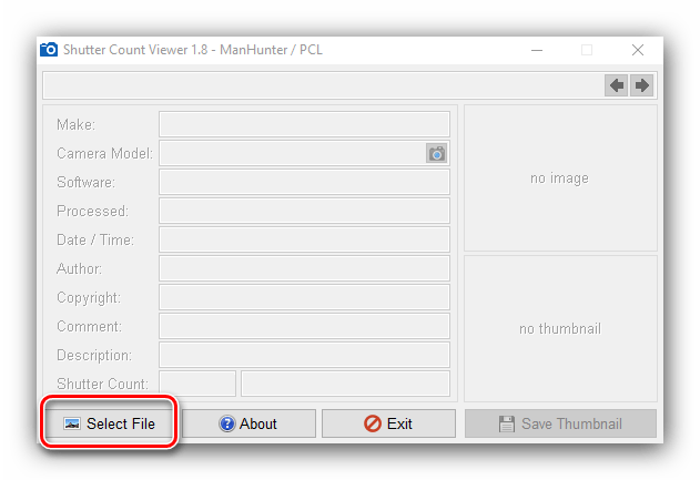 Выбор снимка для проверки пробега камеры Canon посредством Shutter Counter Viwer