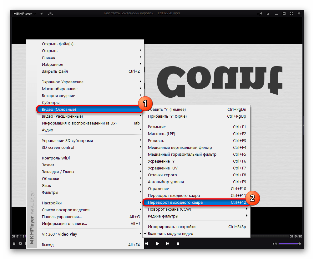 Переворот выходного кадра в KMPlayer