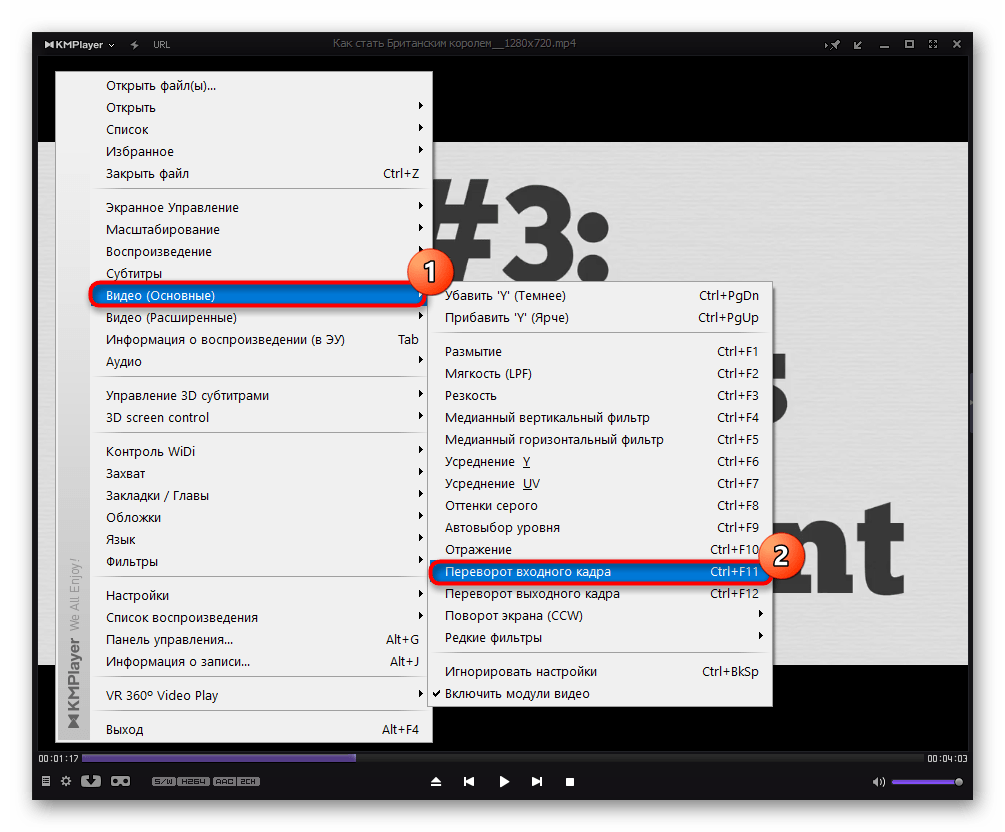 Переворот входного кадра в KMPlayer