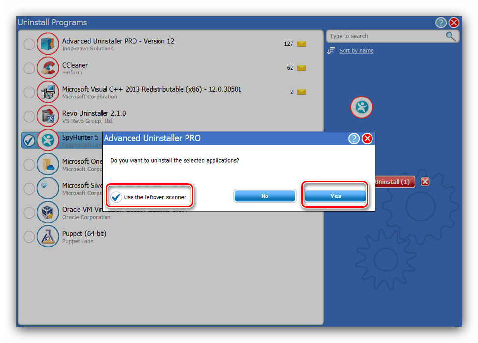 Подтвердить поиск остатков в Advanced Uninstaller PRO для последующего удаления Spyhunter