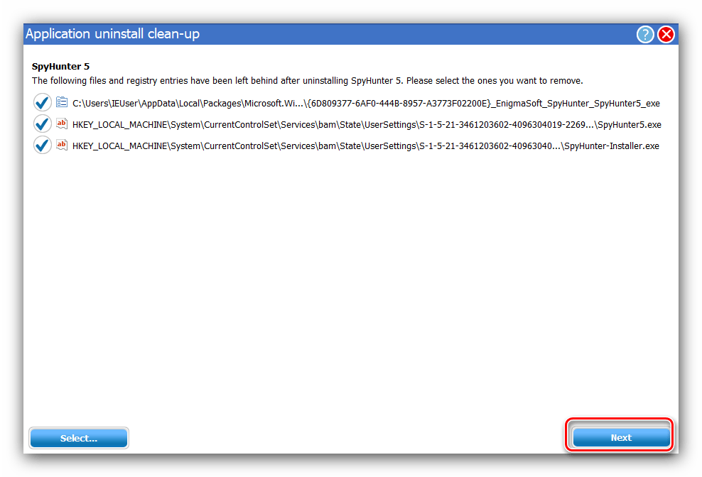 Стереть остатточные данные Spyhunter после удаления через Advanced Uninstaller PRO