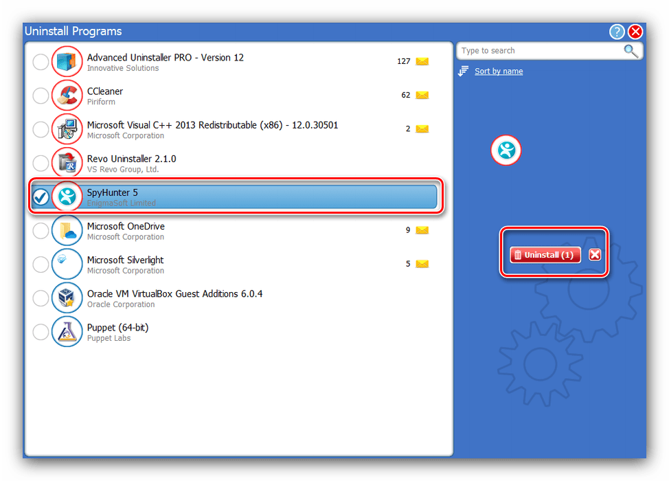 Выбрать Spyhunter для последующего удаления в Advanced Uninstaller PRO