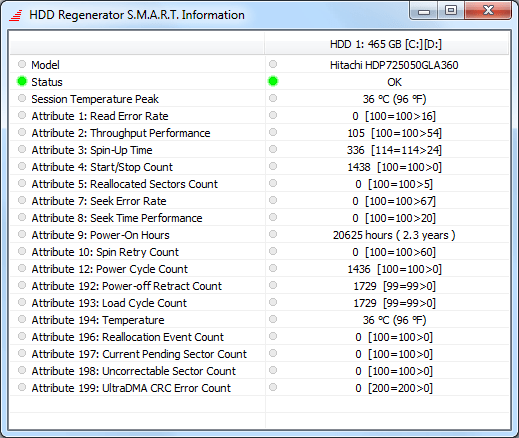 S.M.A.R.T. в программе HDD Regenerator