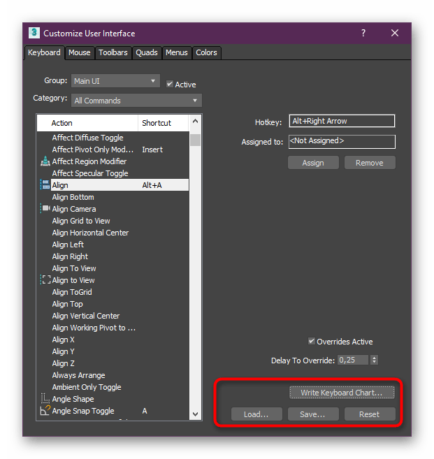 Сохранение настроек в редакторе горячих клавиш Autodesk 3ds Max