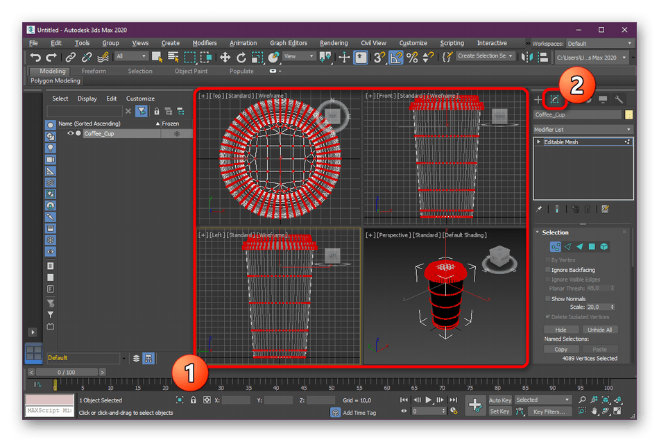 Перейти к выбору модификаторов для объекта в программе 3ds Max