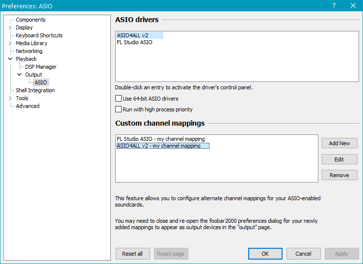 настройка ASIO в Foobar2000