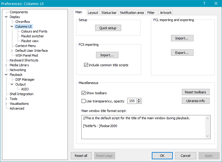 FCL importing and exporting в Foobar2000