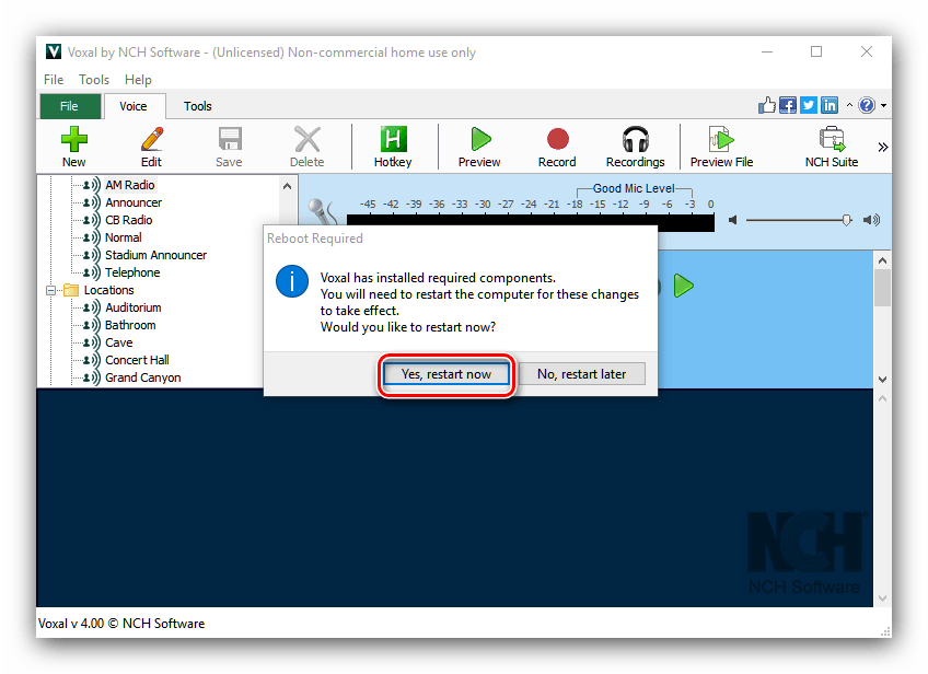 Перезагрузить компьютер в процессе установки Voxal для изменения голоса в CS GO