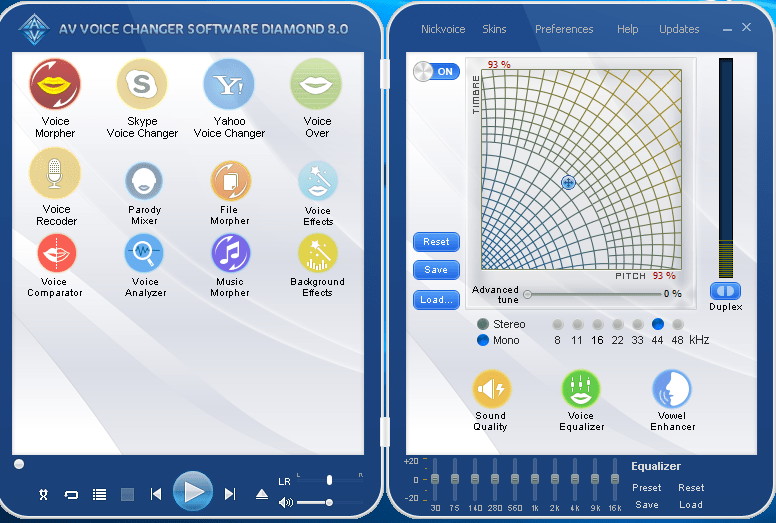 Главное окно программы AV Voice Changer Diamond