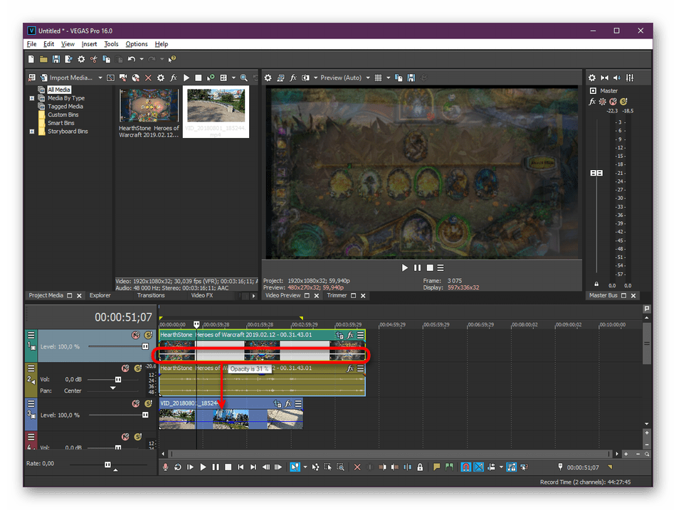 Настройка непрозрачности видео в программе Sony Vegas Pro
