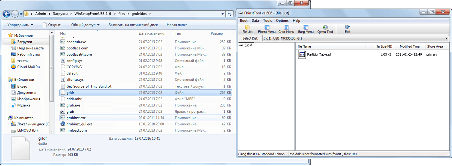 файл grub4dos в папке WinSetupFromUsb