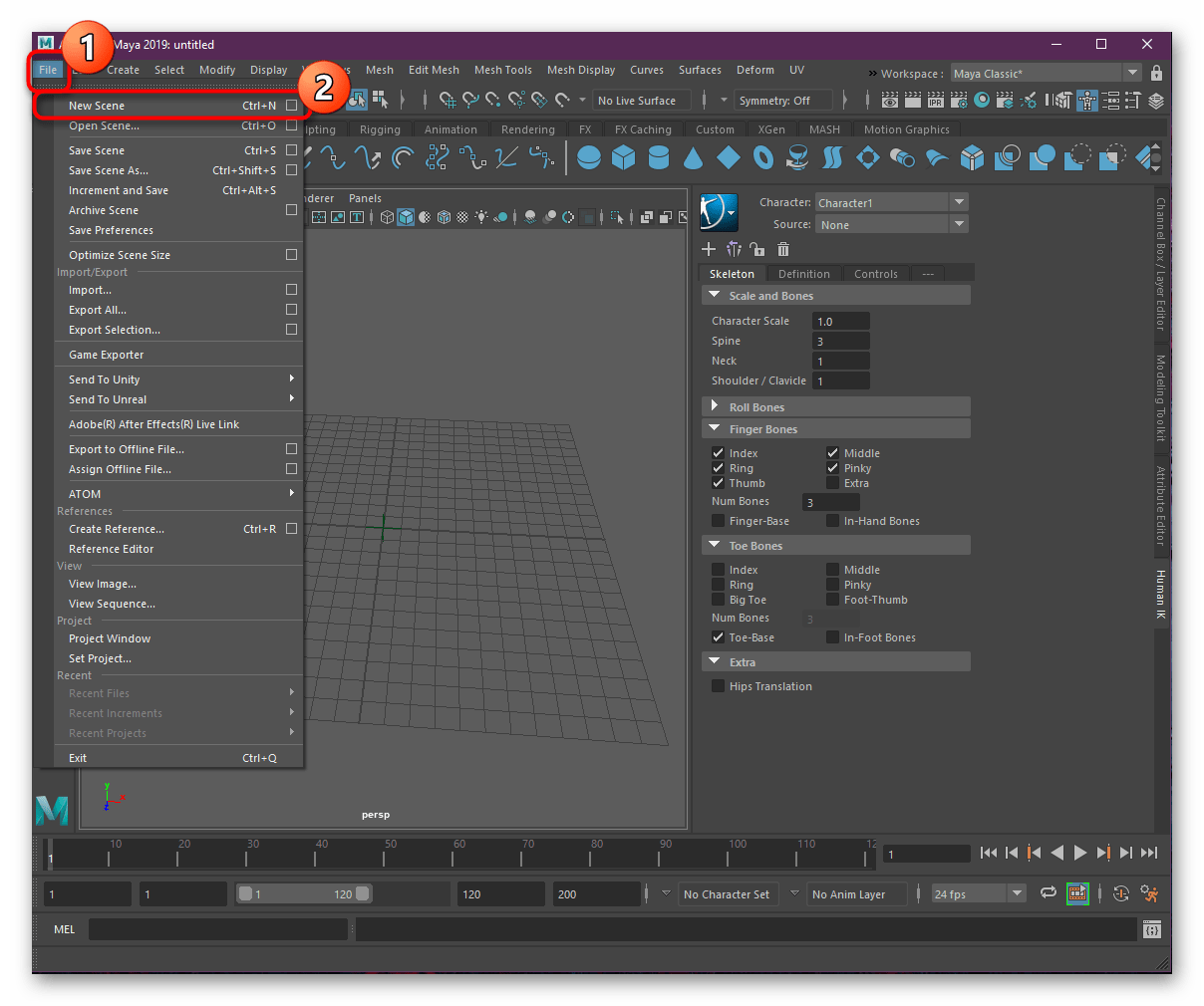 Создание новой сцены для анимации в программе Autodesk Maya