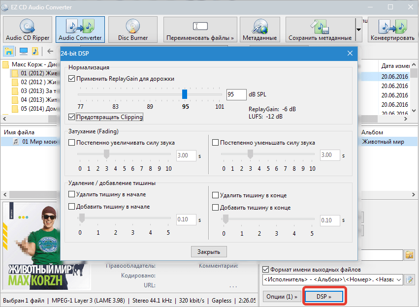 Настройки DSP EZ CD Audio Converter