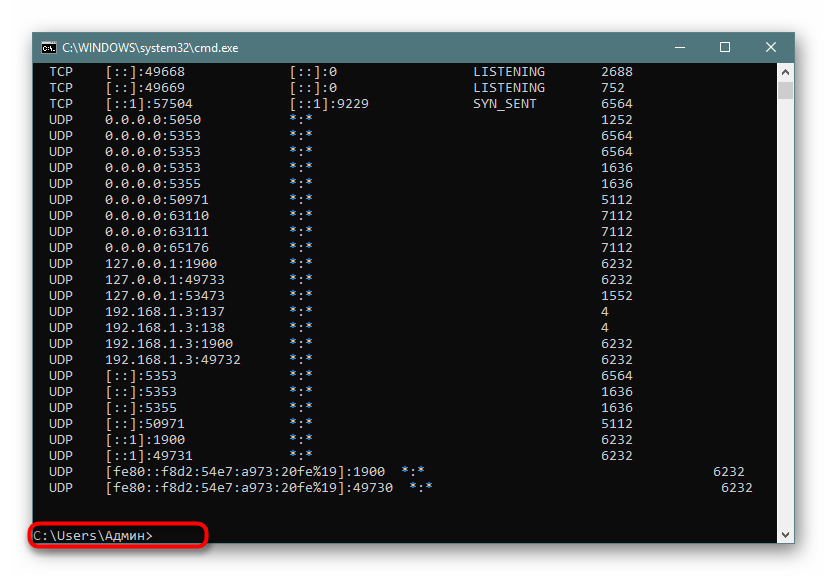 Завершение отображения строк с идентификаторами в netstat