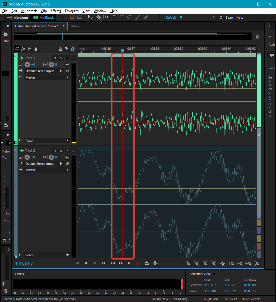 размещение песни и а-капеллы в Adobe Audition