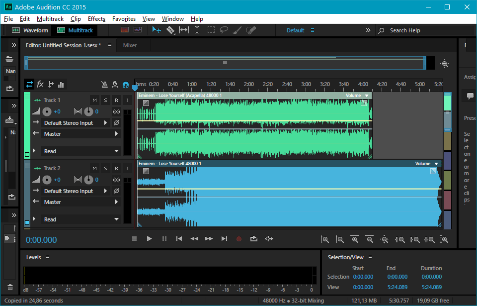 песня и а-капелла в Adobe Audition