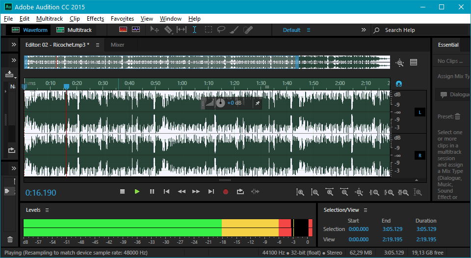 Измененная волноформа в Adobe Audition