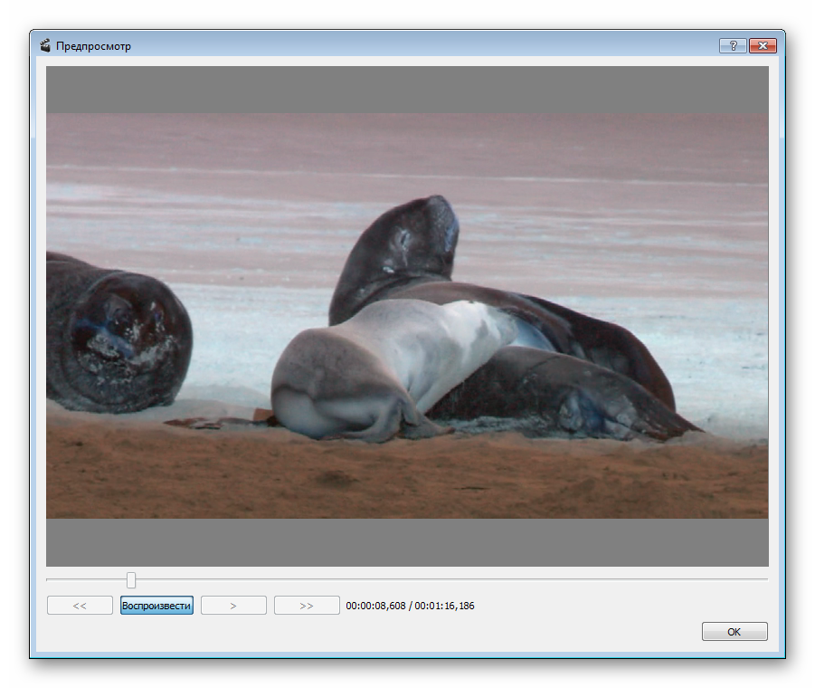 Предпросмотр эффекта фильтров в программе Avidemux