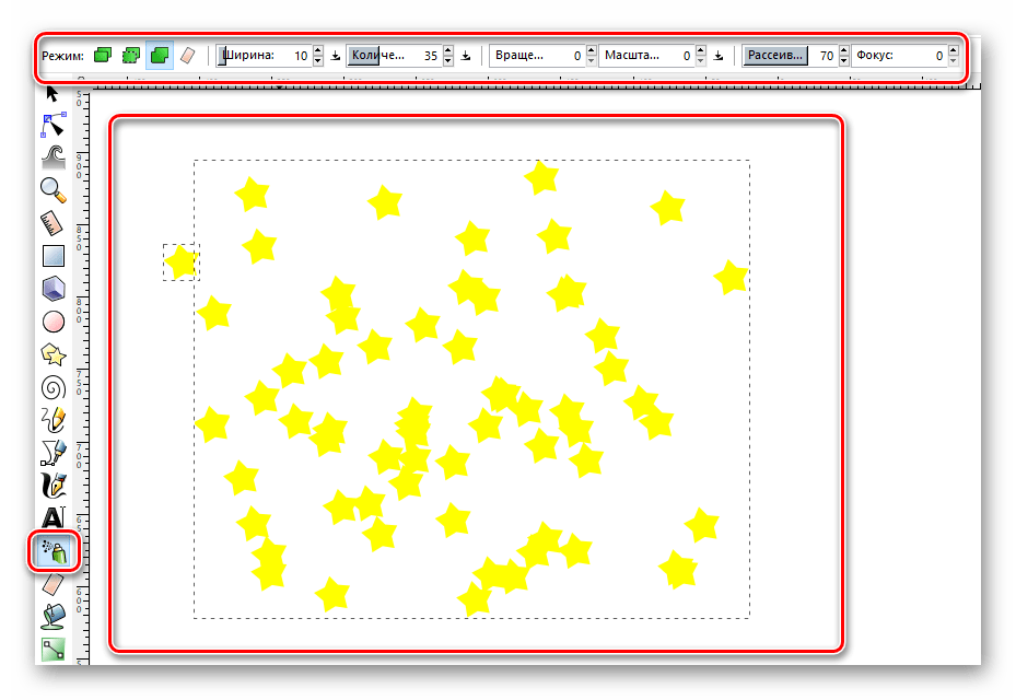 Используем инструмент Распылитель в Inkscape