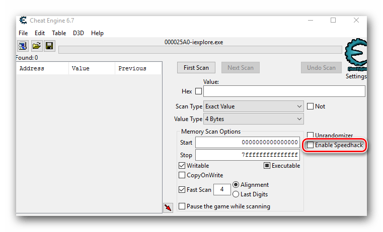 Ставим галочку напротив строчки в CheatEngine