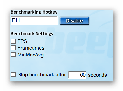 настройки бенчмаркинга Fraps