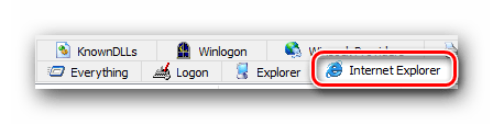 Заходим во вкладку Internet Explorer в Autoruns