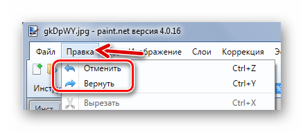 Отмена или возврат действия в Paint.NET