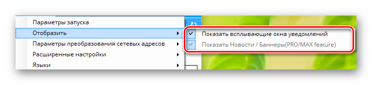 Указываем настройки отображения окон и рекламы