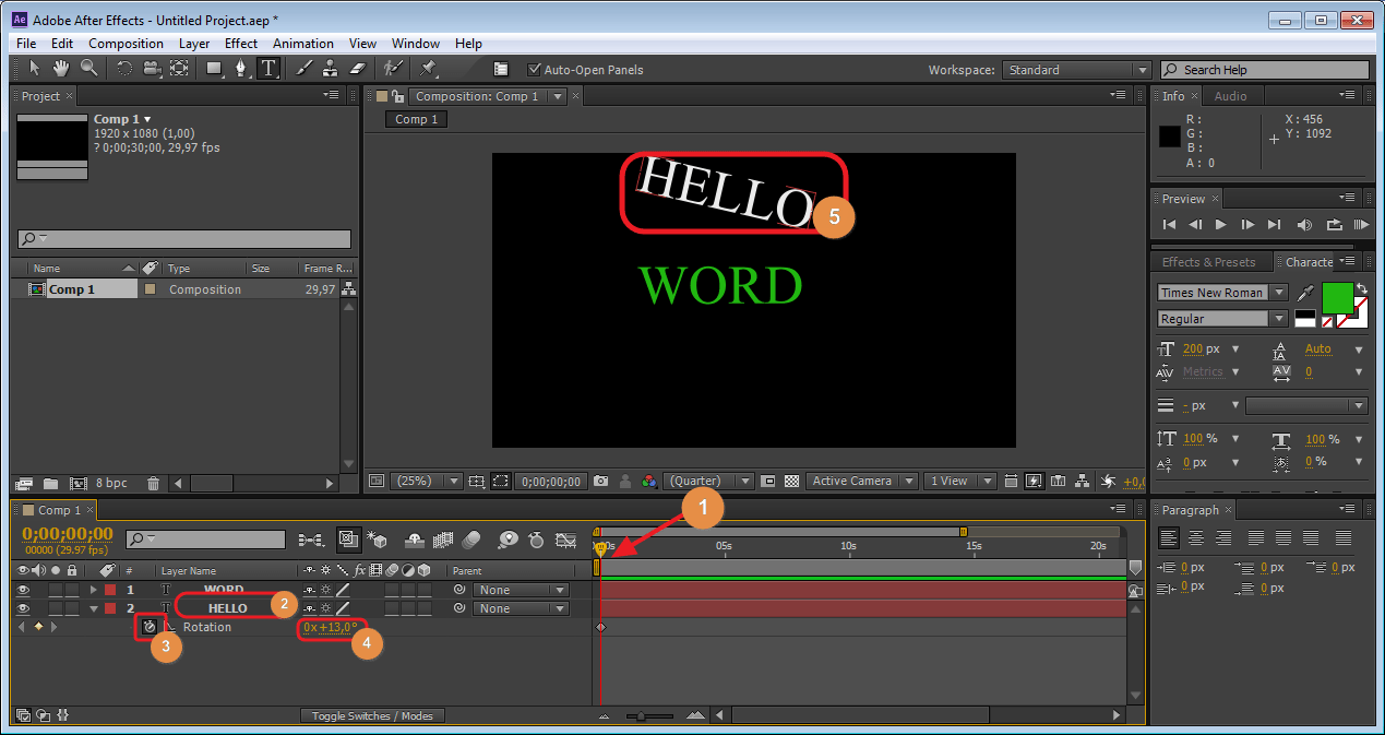 Меняем значение Rotation в Adobe After Effects