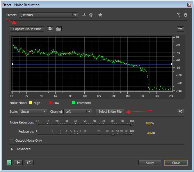 Capture Noise Print в программе Adobe Audition