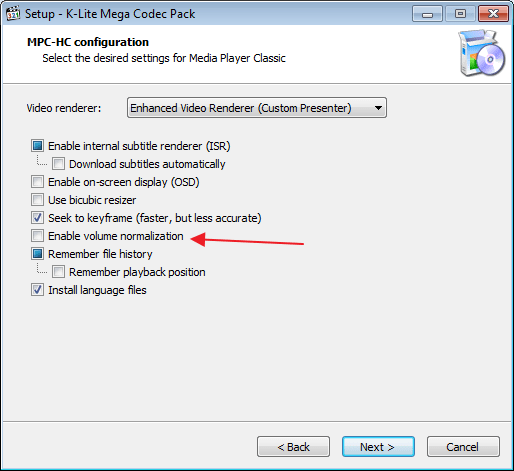 Нормализация звука пакета инструментов K-Lite Codec Pack