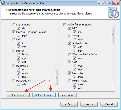 Файлы плеера пакета инструментов K-Lite Codec Pack