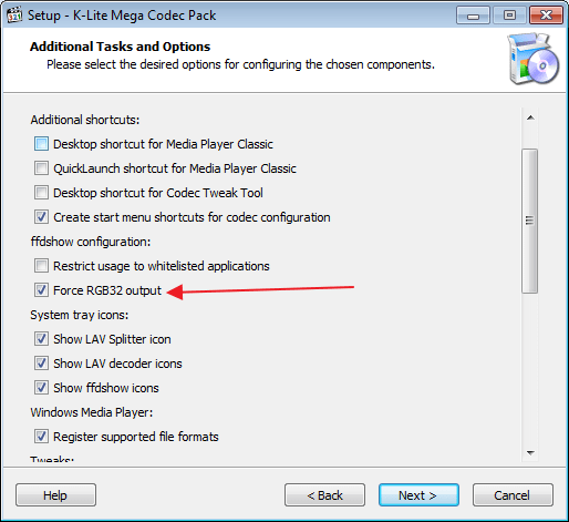 Конфигурация фильтра пакета инструментов K-Lite Codec Pack
