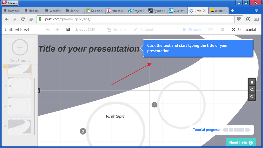 Всплывающие подсказки программы Prezi