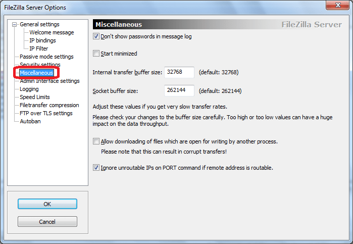 Miscellaneous программы FileZilla Server