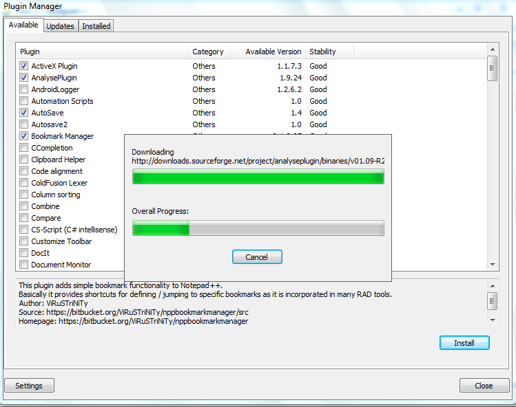 Процесс установки плагинов в программе Notepad++