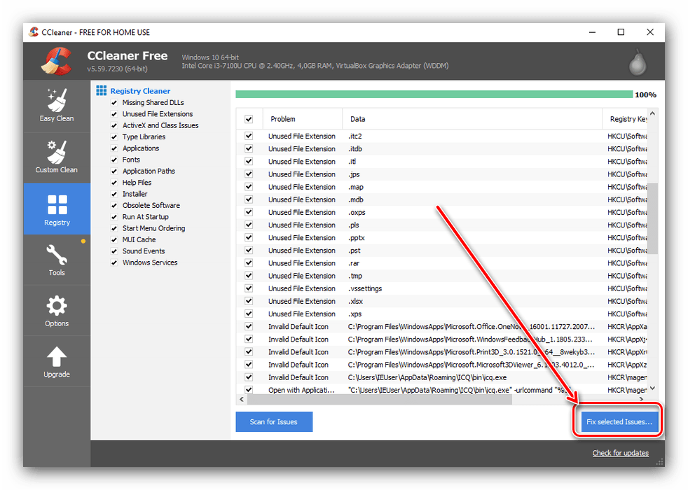 Очистка реестра в CCleaner после удаления Mediaget