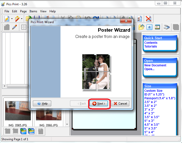 Открытие Мастера постеров в программе  Pics Print