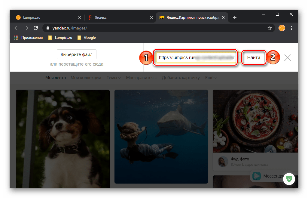 Поиск изображения по ссылке в Яндексе через браузер на ПК