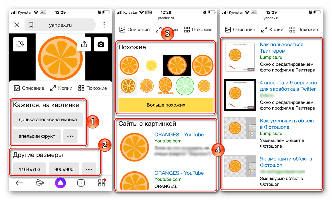 Результат поиска по фотографии в приложении Яндекс на телефоне